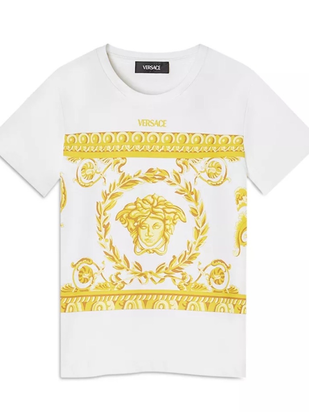 Versace Kids White Tee with Gold Baroque Medusa Motif